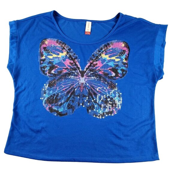Juniors Blue Knit Top with Sequin Butterfly size Large Sleeveless JH1517 - Picture 1 of 4